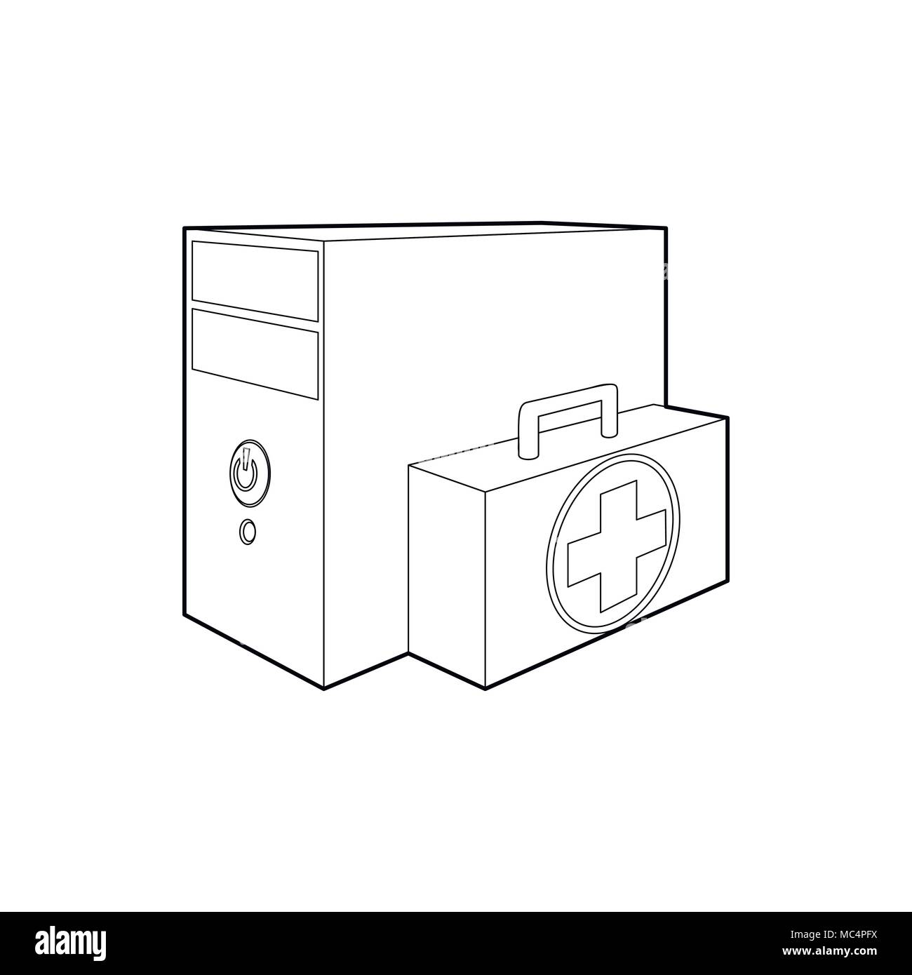 Computer system unit first aid icon, outline style Stock Vector Image