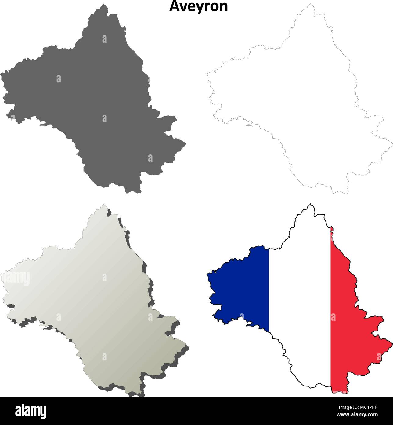 Aveyron, Midi-Pyrenees outline map set Stock Vector
