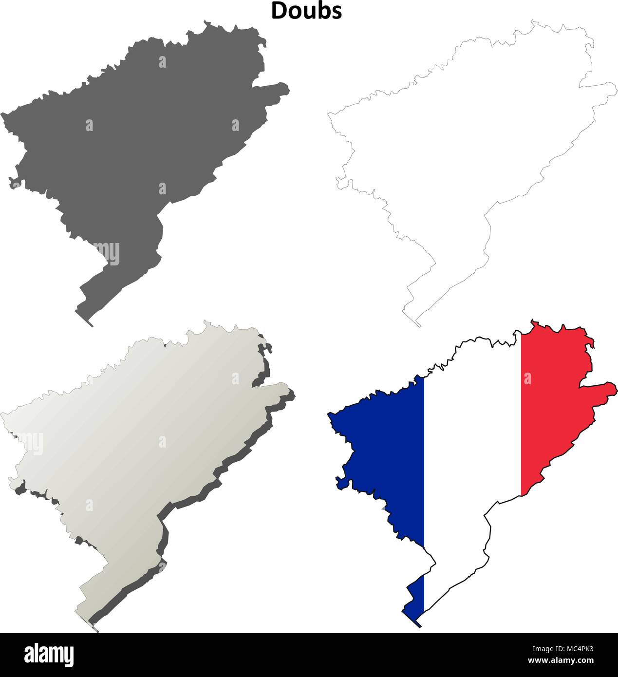 Doubs, Franche-Comte outline map set Stock Vector
