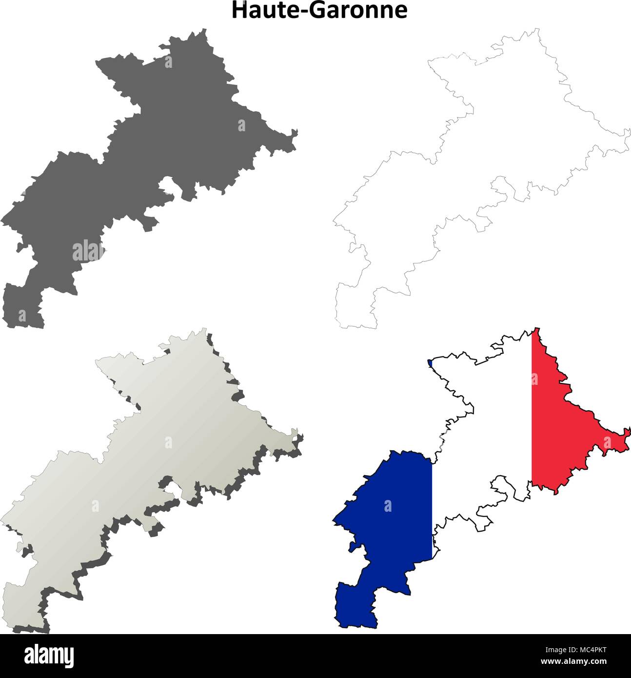 Haute-Garonne, Midi-Pyrenees outline map set Stock Vector