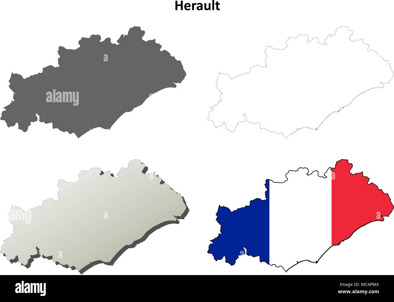 Herault, Languedoc-Roussillon outline map set Stock Vector