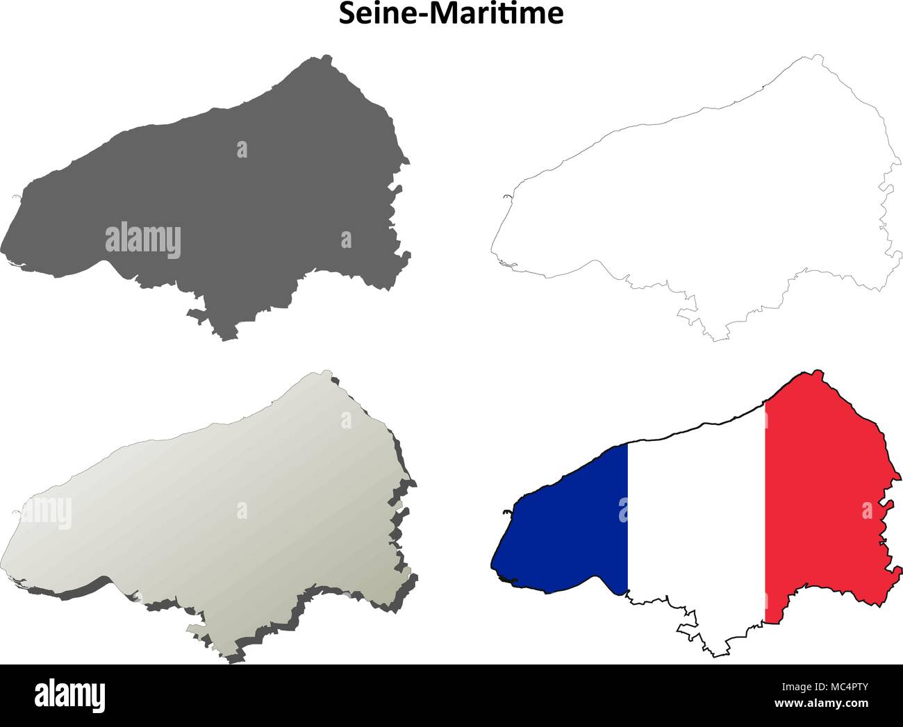 Seine-Maritime, Upper Normandy outline map set Stock Vector