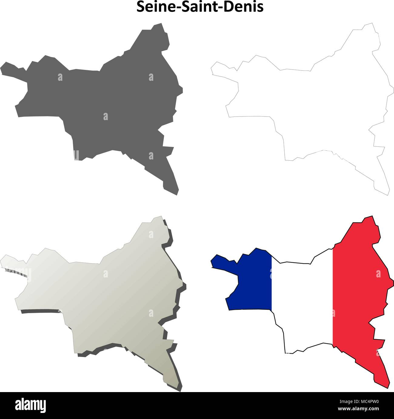 Seine-Saint-Denis, Ile-de-France outline map set Stock Vector