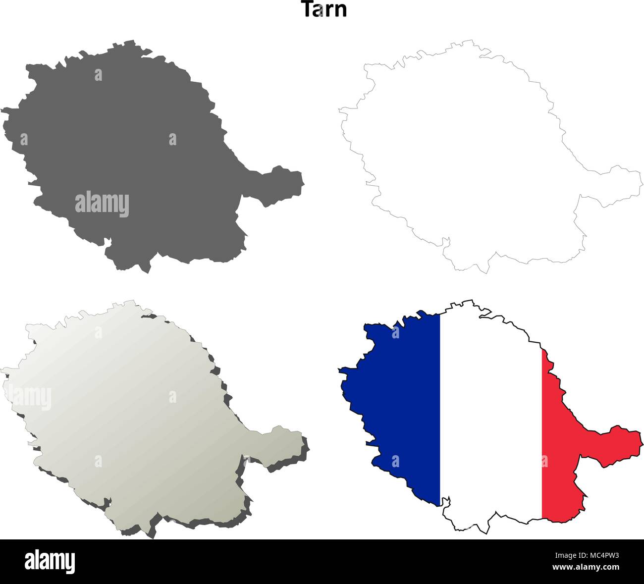 Tarn, Midi-Pyrenees outline map set Stock Vector