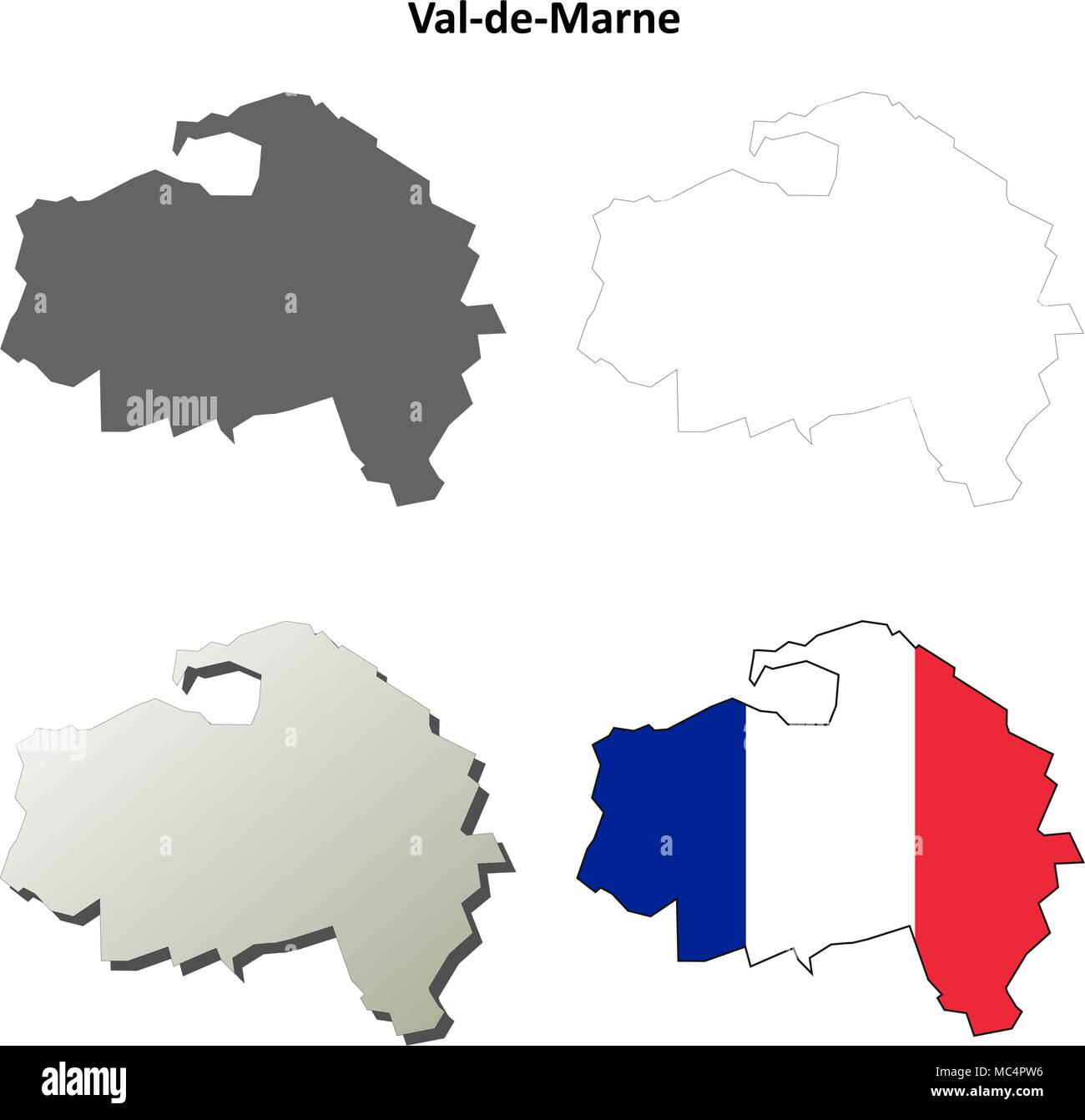 Val-de-Marne, Ile-de-France outline map set Stock Vector