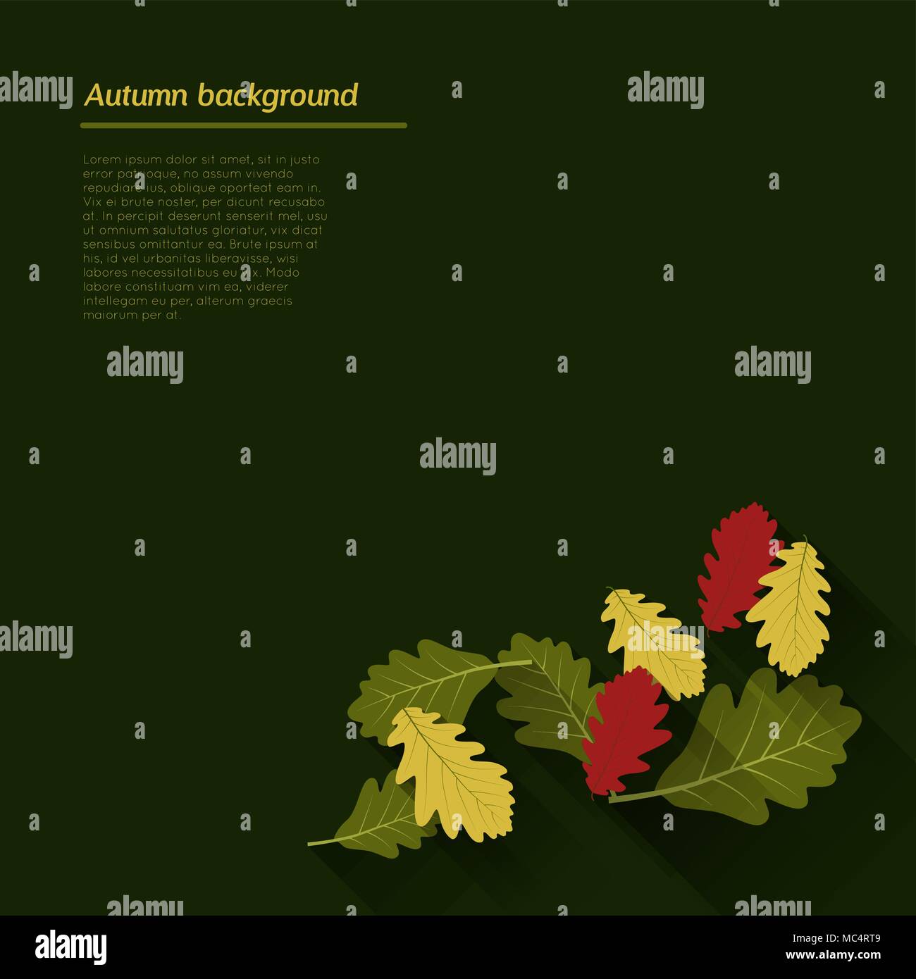 abstract autumn background with oak leafs, flat shadow effect Stock Vector