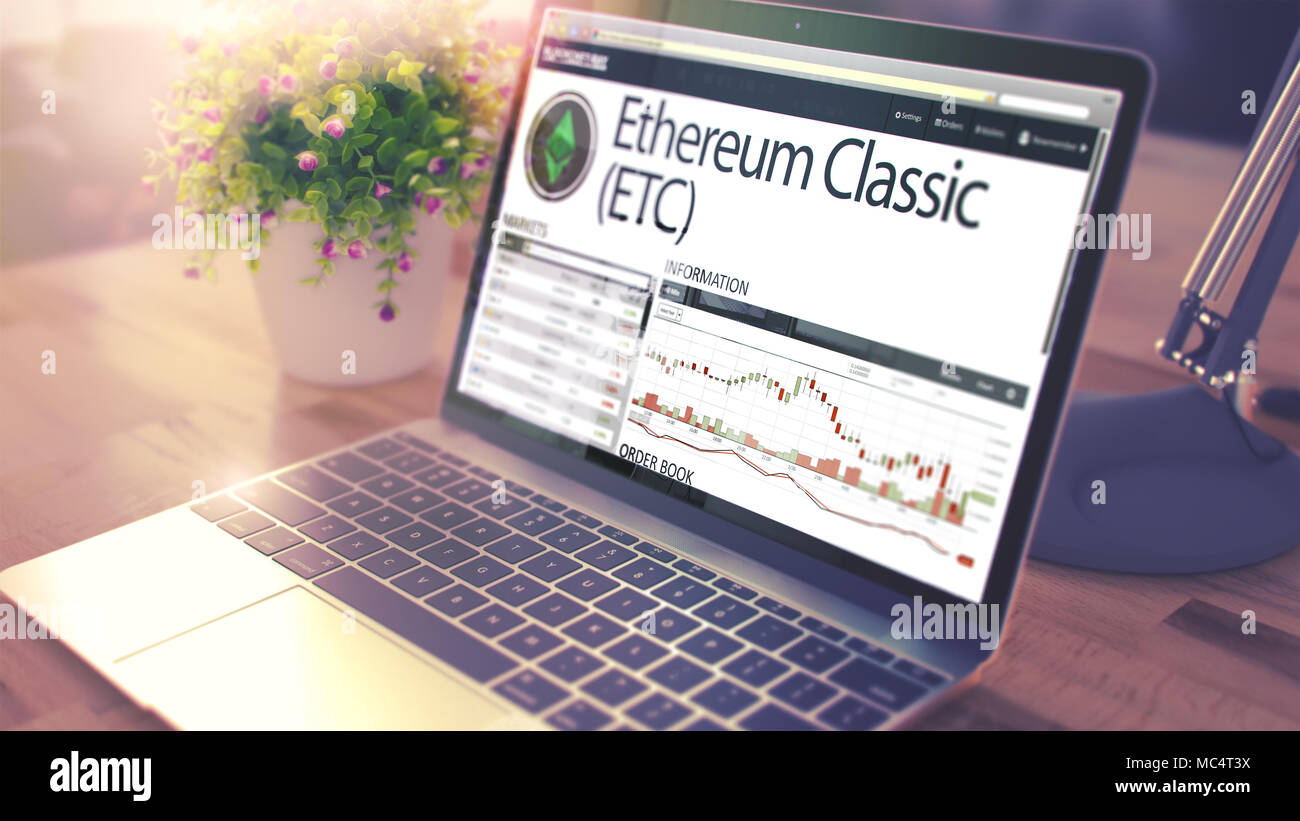 Dynamics of Cost of ETHEREUM CLASSIC on the Laptop Screen. Stock Photo