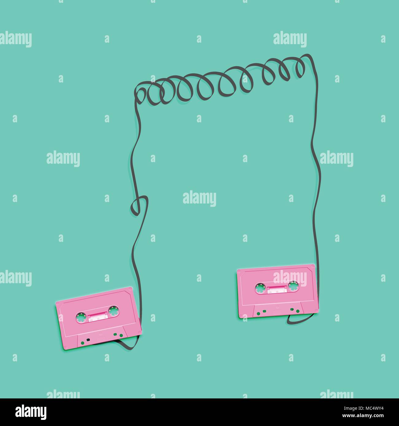 Pastel retro realistic cassettes forming a note on flat background, vector illustration Stock Vector