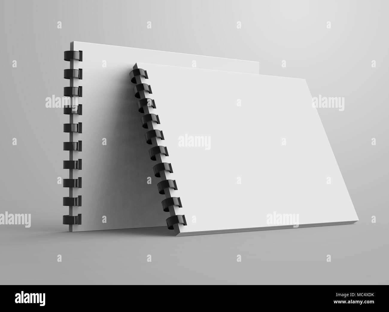 Spiral notebook in 3d render, open notebook set with empty space for