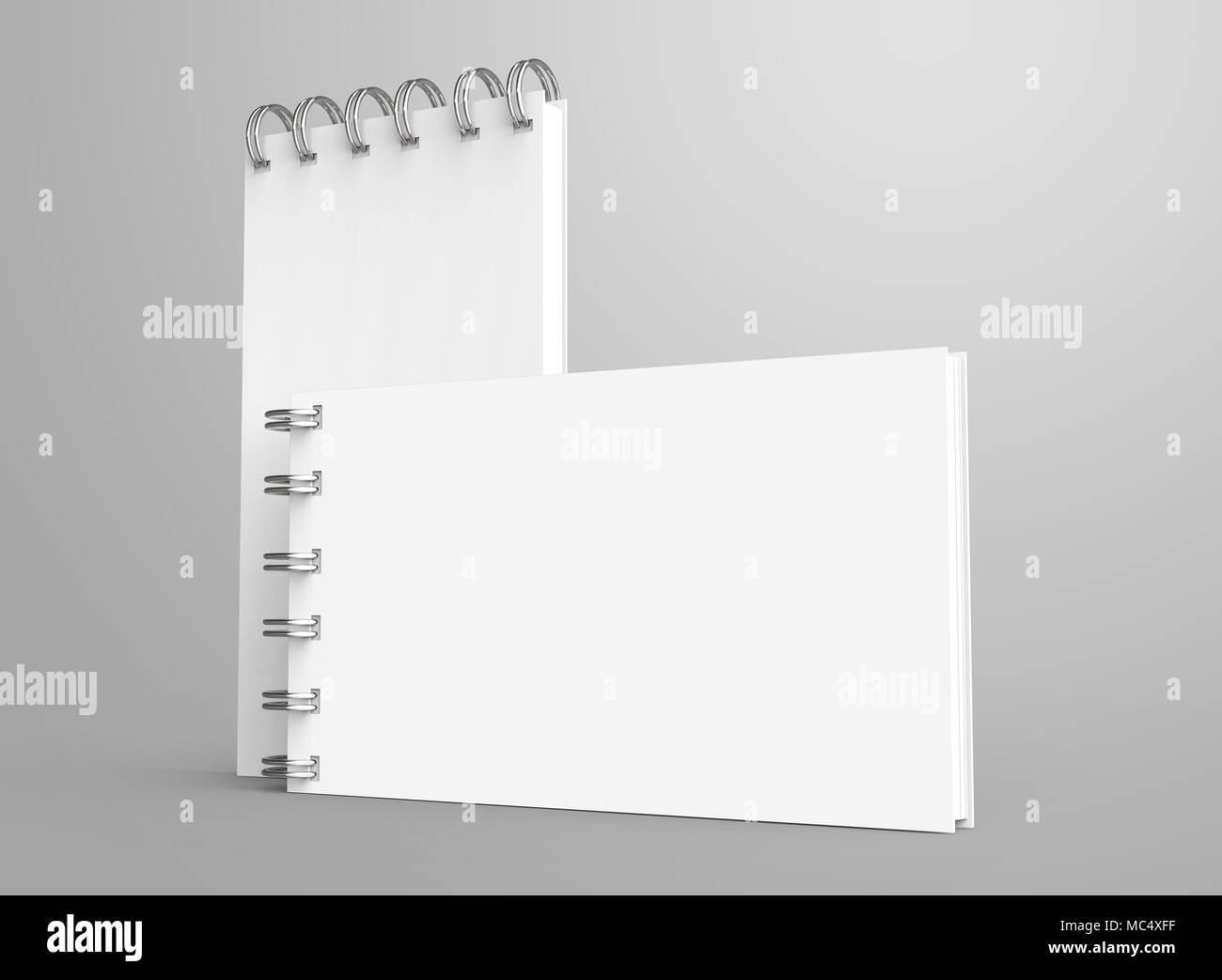 Spiral notebook in 3d render, open notebook set with empty space for