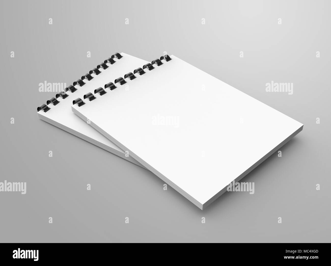 Spiral notebook in 3d render, open notebooks set with empty space for