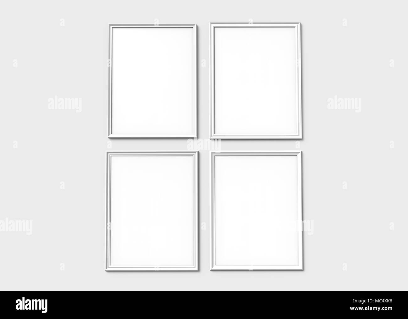 White picture frame, 3d render thin frames set with empty space for