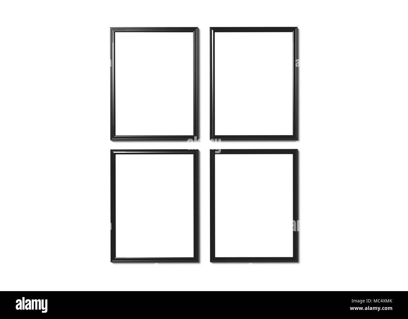 Black picture frame, 3d render thin frames set with empty space for