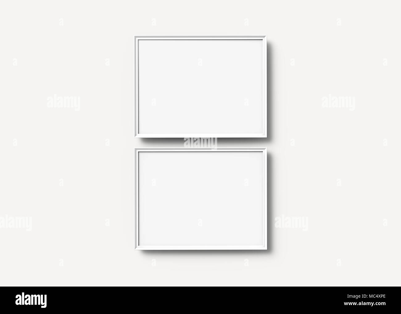 White picture frames, 3d render thin frames set with empty space for