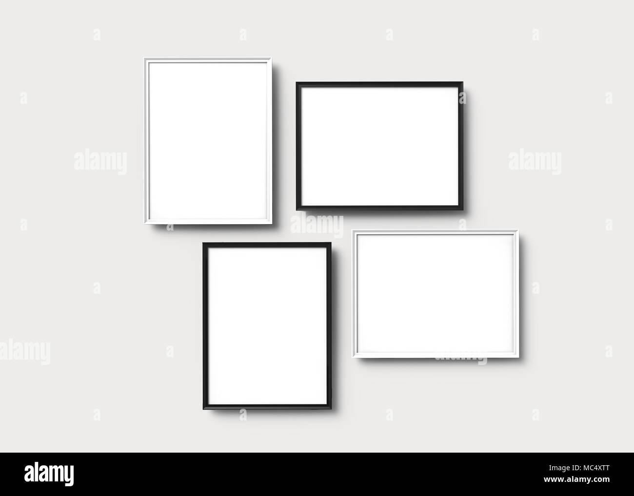 Picture frames set, 3d render thin frames with empty space for
