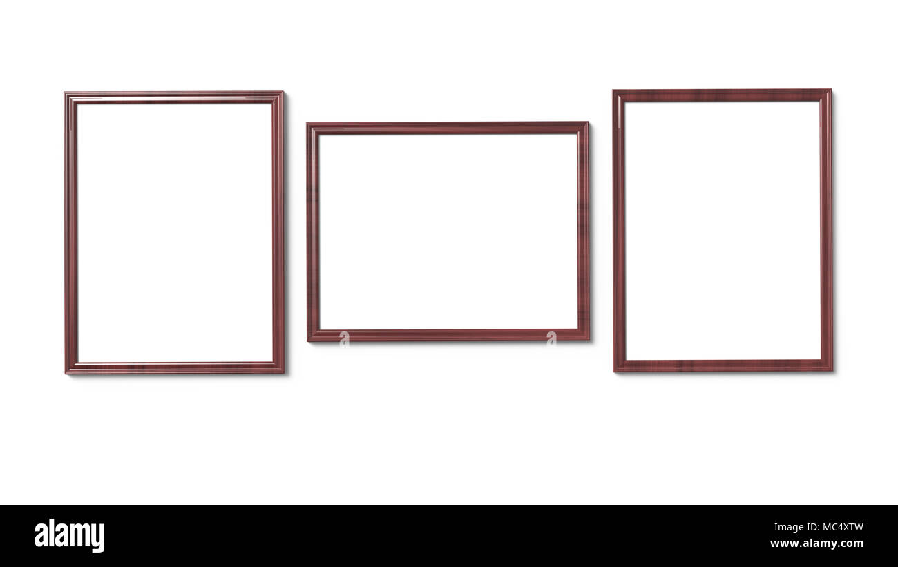 Wooden picture frame, 3d render thin frames set with empty space for