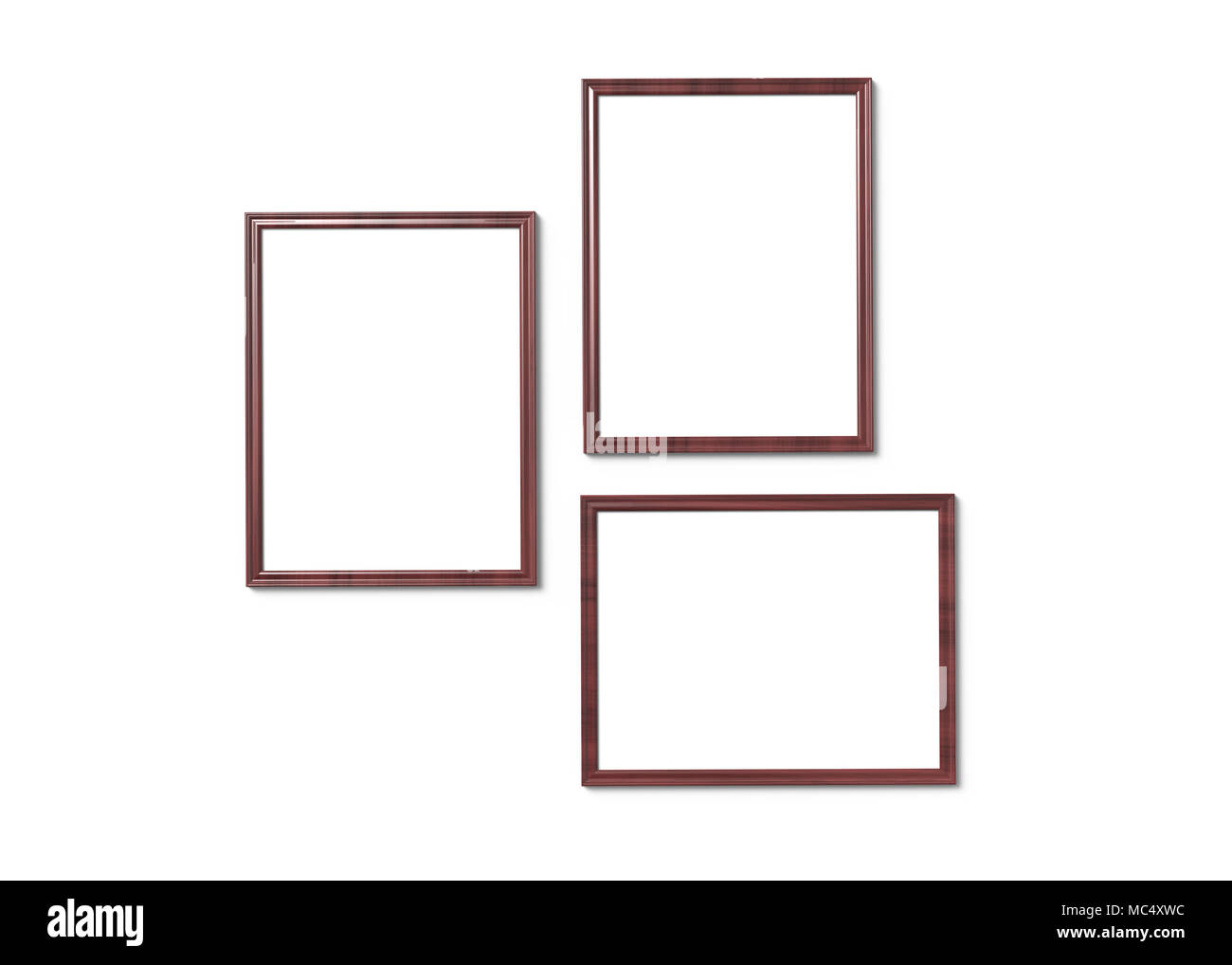 Wooden picture frame, 3d render thin frames set with empty space for