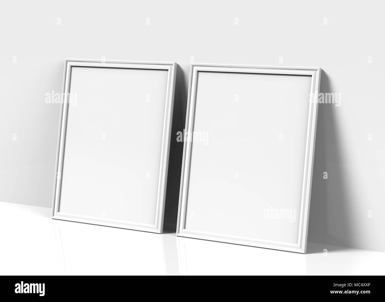 White picture frame, 3d render thin frames set with empty space for