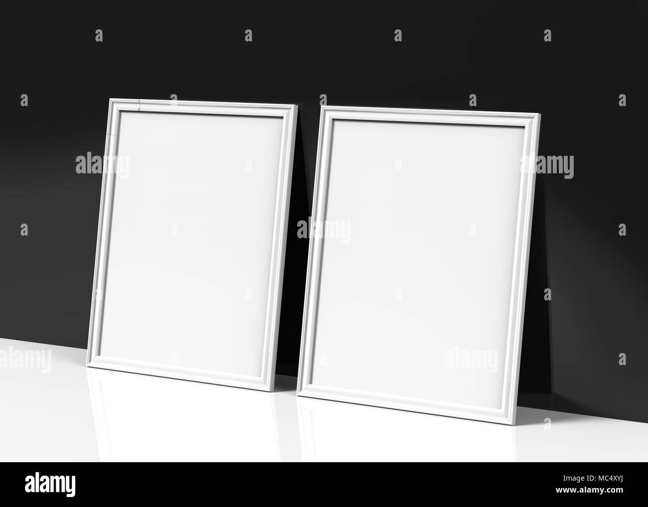 White picture frame, 3d render thin frames with empty space for