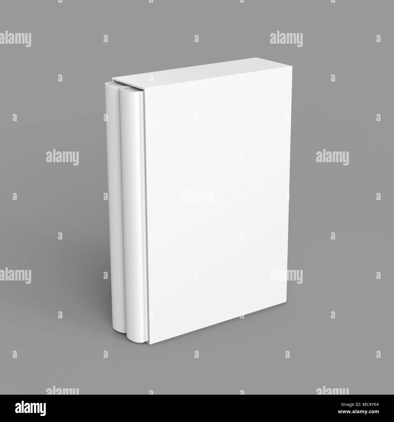 Blank book with cardboard box cover, stand book and case in 3d render