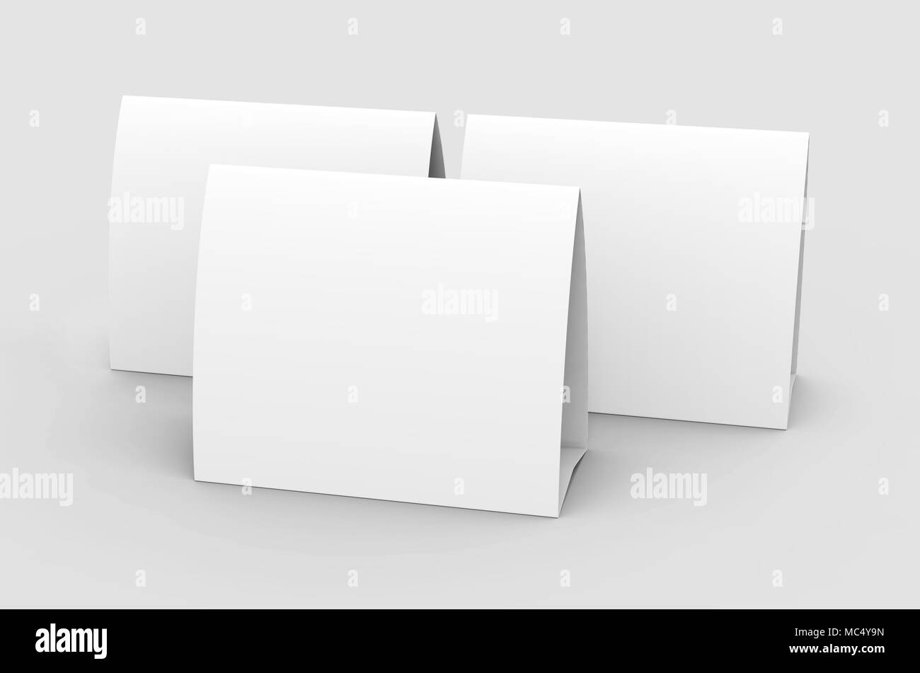 Blank paper tent template, white tent cards set with empty space in 3d