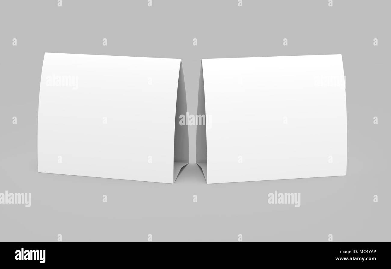 Blank paper tent template, white tent cards set with empty space in 3d render Stock Photo