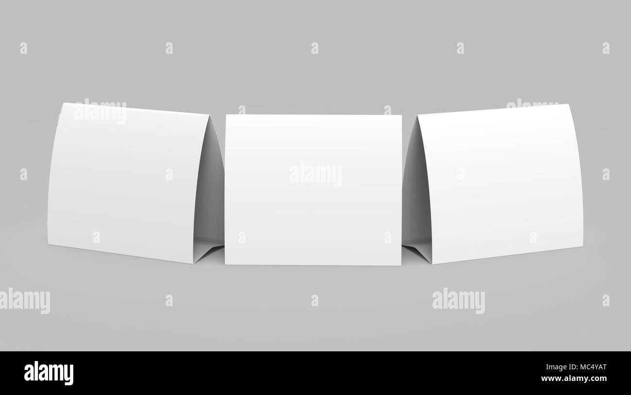 Blank paper tent template, white tent cards set with empty space in 3d render Stock Photo