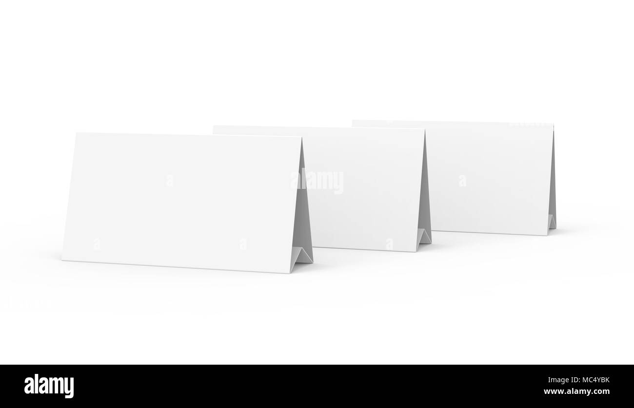 Blank paper tent template, white tent cards set with empty space in 3d