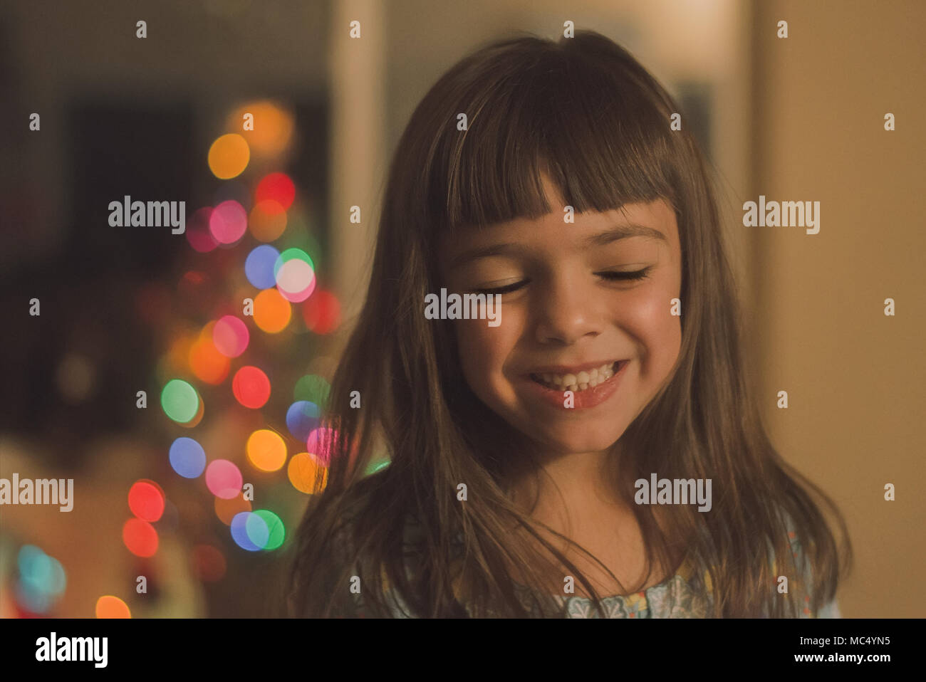 Cute Girl During Christmas Stock Photo