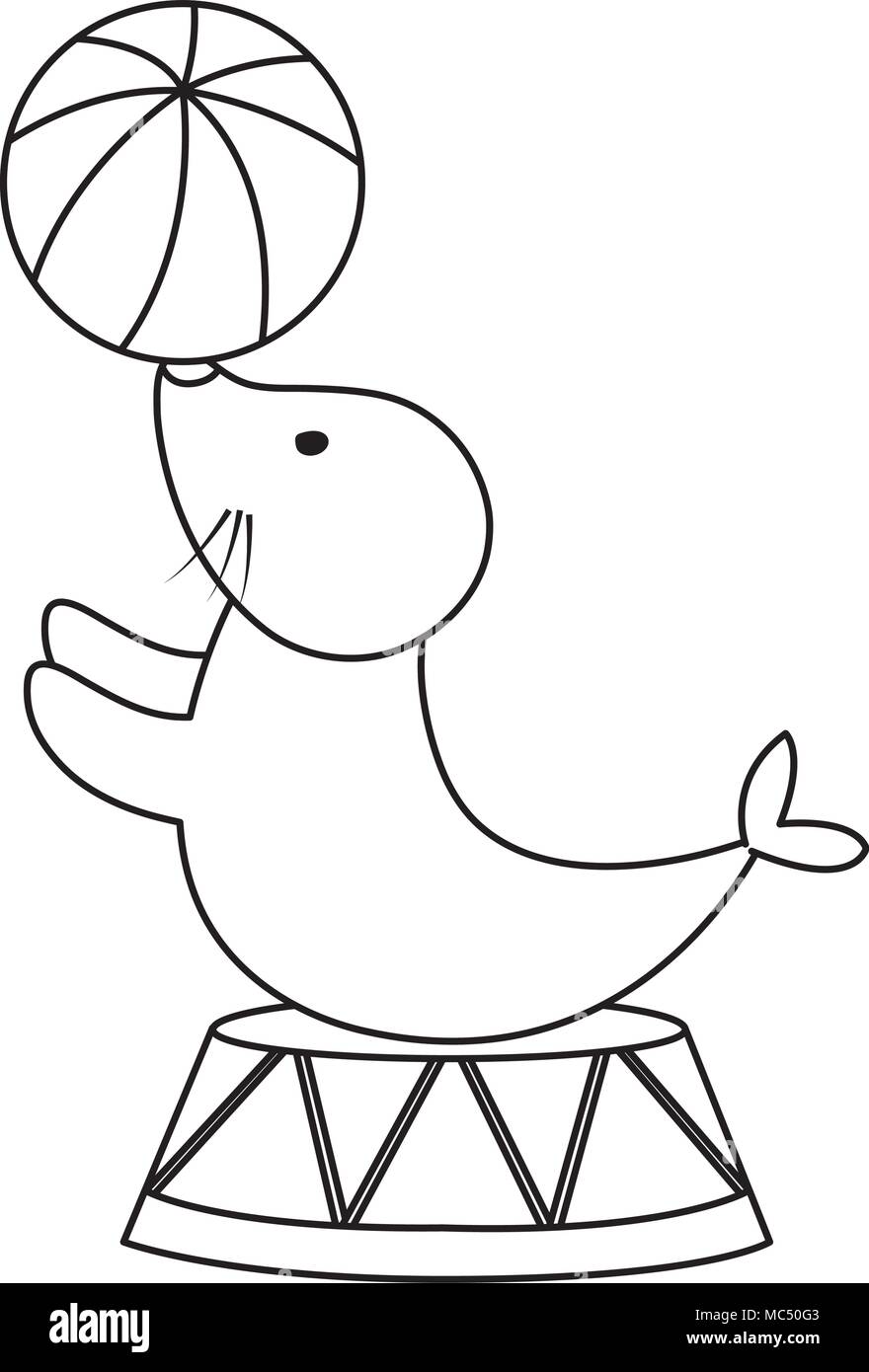 circus seal with a ball over white background, vector illustration ...