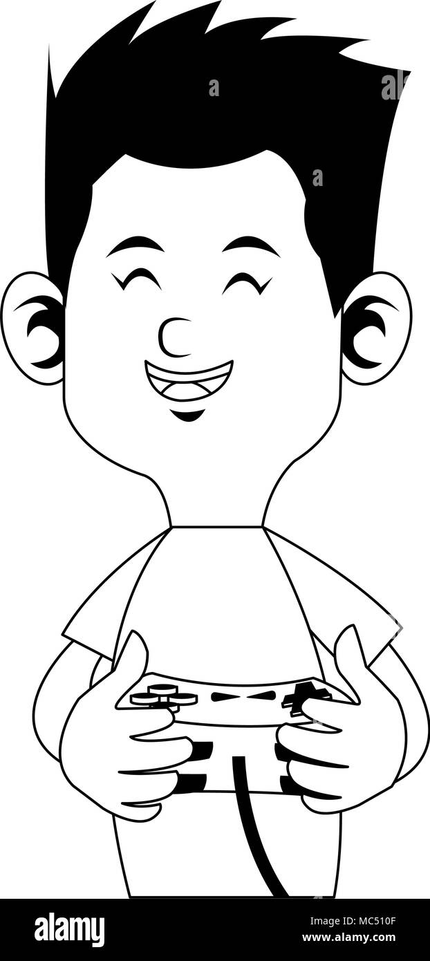 Happy boy playing videogames on black and white Stock Vector Image ...
