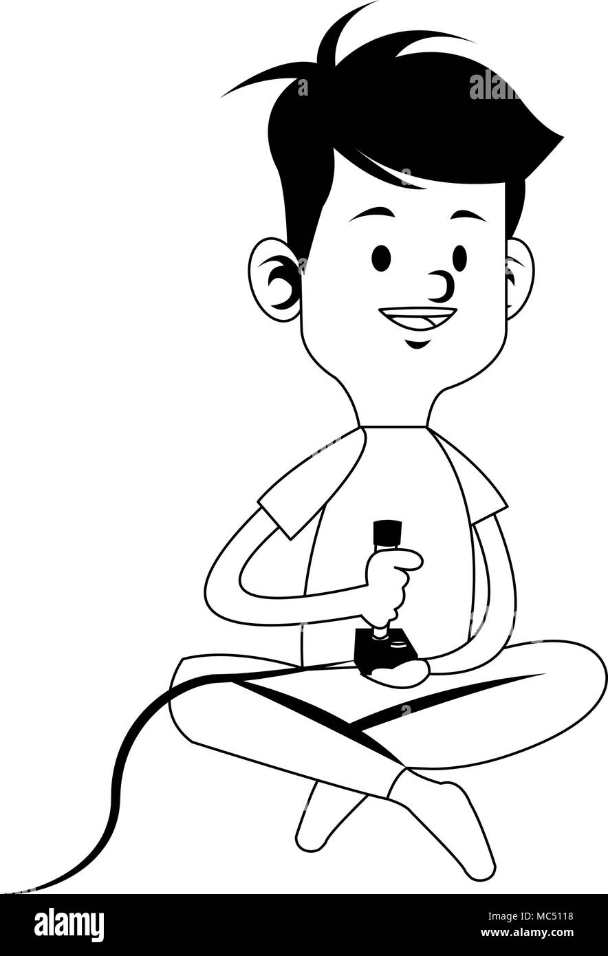 Boy playing retro videogame on black and white Stock Vector Image & Art ...