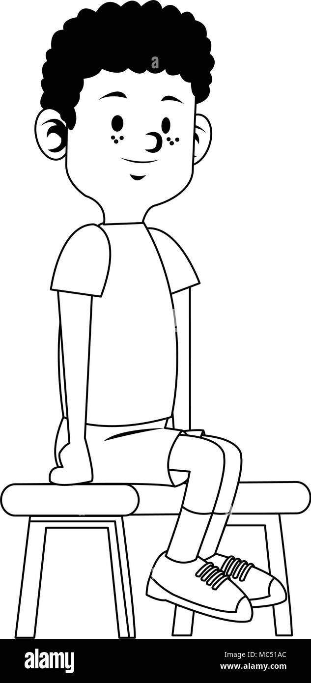 Cute boy seated on black and white Stock Vector Image & Art Alamy