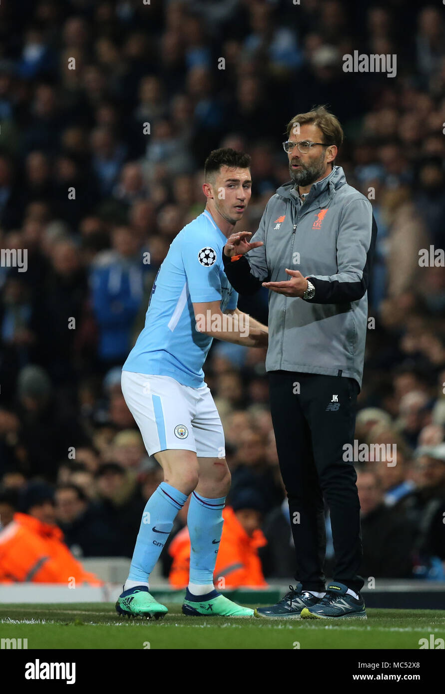 MANCHESTER, ENGLAND - APRIL 10: Jurgen Klopp during the Champions League quarter final second leg match between Manchester City and Liverpool at the Etihad Stadium on April 10, 2018 in Manchester, United Kingdom. Stock Photo