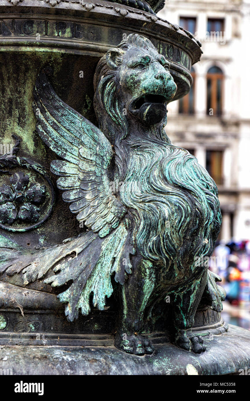 Bronze statue of a winged lion in St. Mark's Square, Venice, Italy Stock Photo