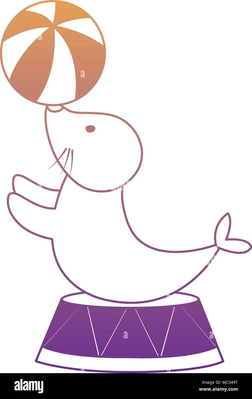 circus seal with a ball over white background, colorful design. vector ...
