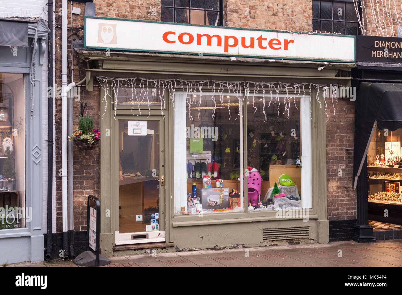 A computer shop in Holt , Norfolk , England , Uk Stock Photo
