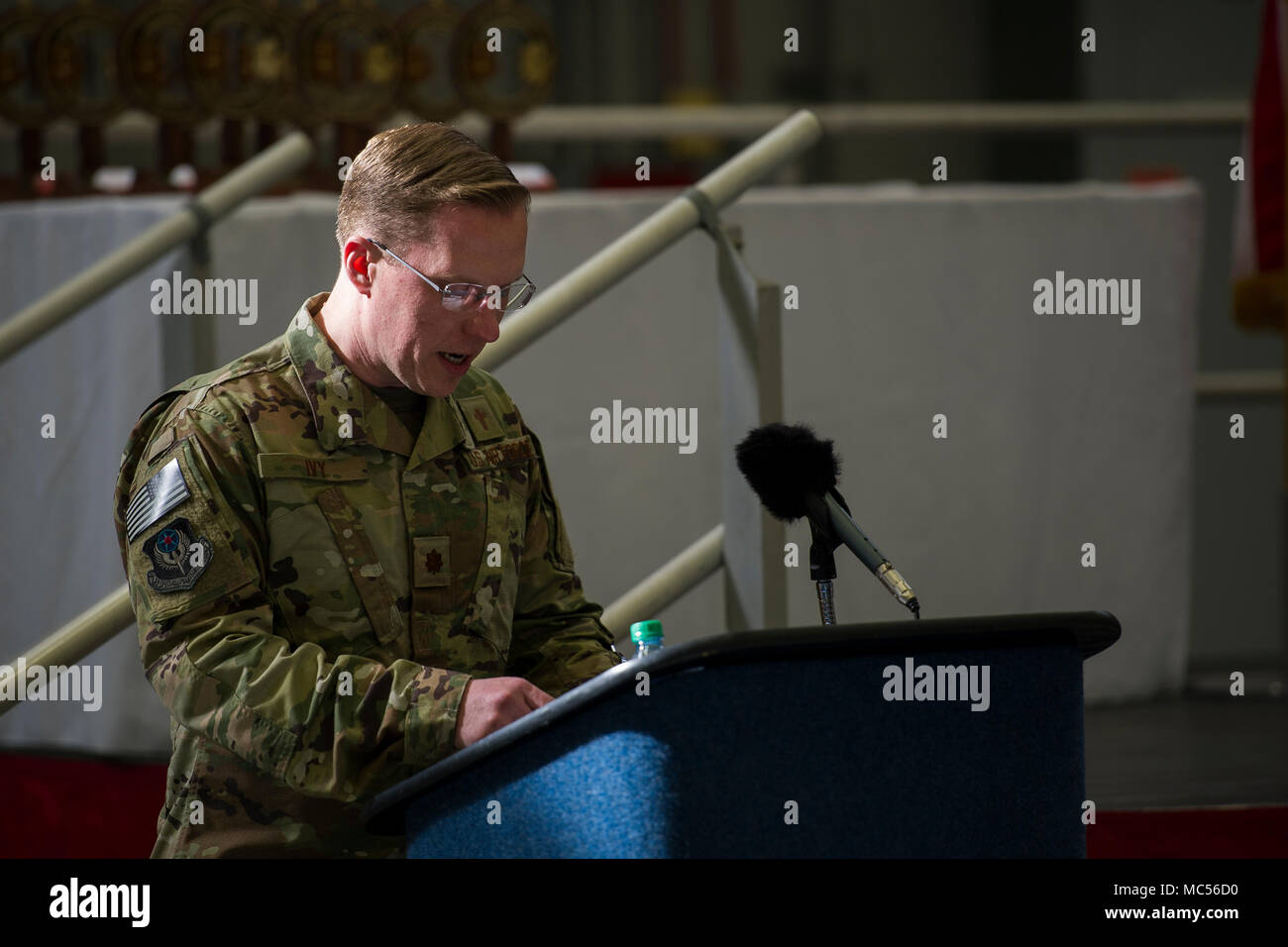 The 1st Special Operations Wing held a quarterly qward ceremony at Hurlburt Field, Fla., Jan. 26, 2018. Ten Air Commandos recieved an award this quarter for exellence in their respective units. (U.S. Air Force photo by Airman 1st Class Dennis Spain) Stock Photo