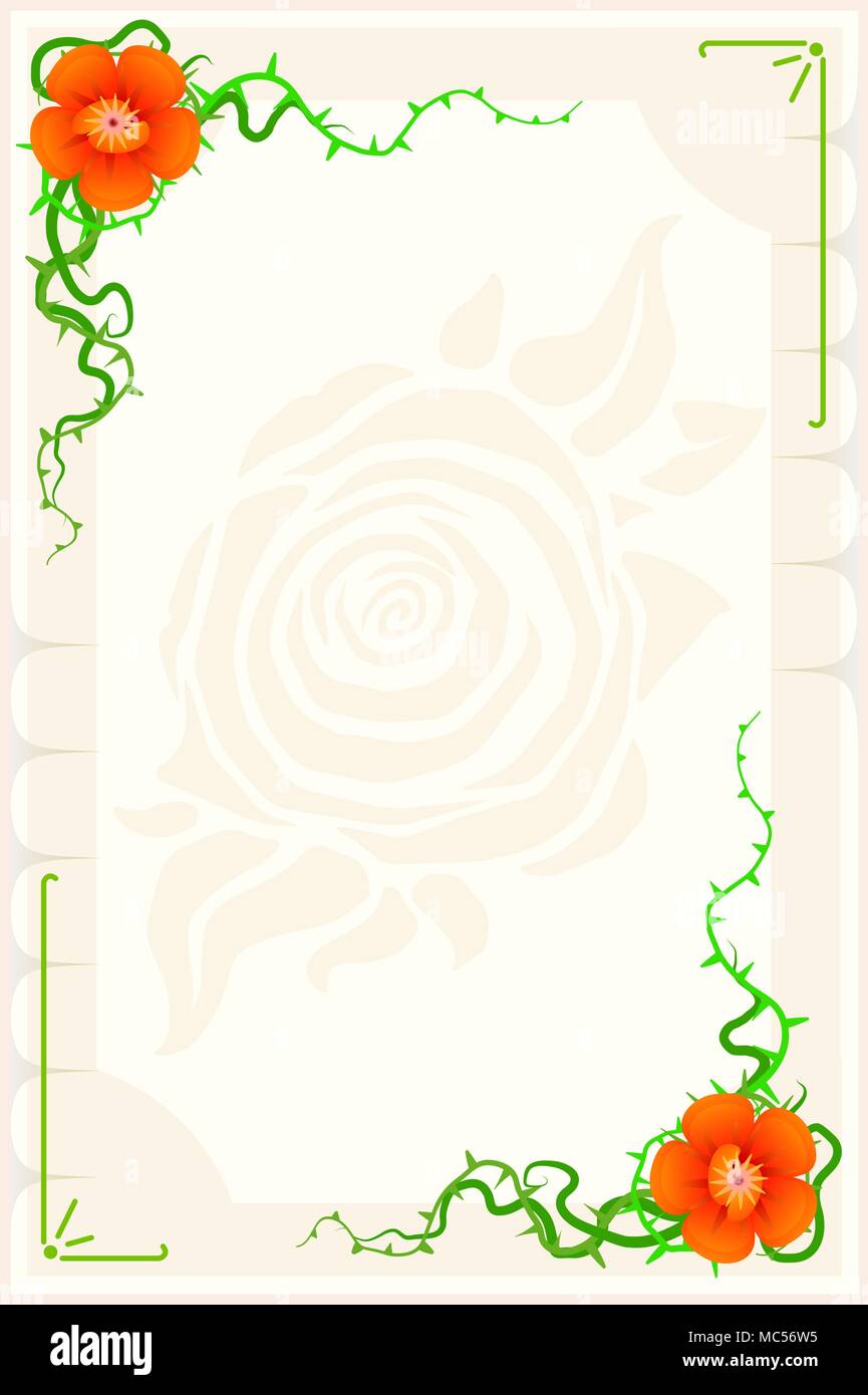 small blank card with flower ornament elements, vertical