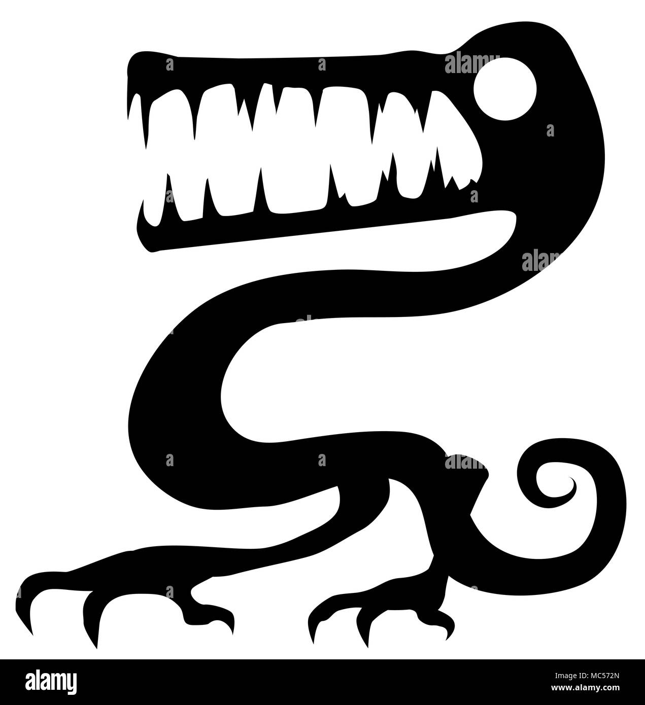 Dragon snake stylized symbol black, vector illustration, horizontal, isolated Stock Vector