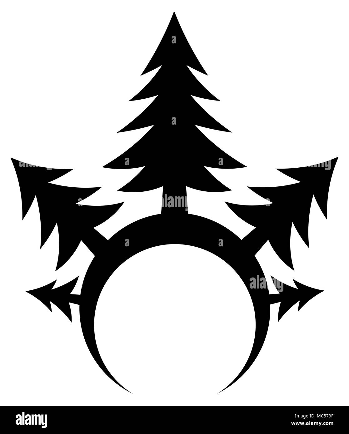 Fir tree forest rim stylized stencil black, vector illustration, vertical, isolated Stock Vector