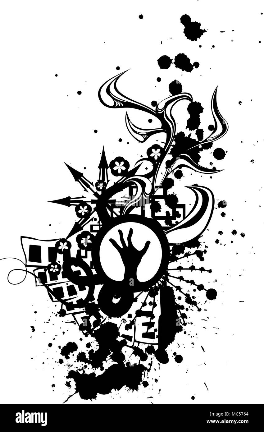 Grunge hand design dark splatter, black and white Stock Vector