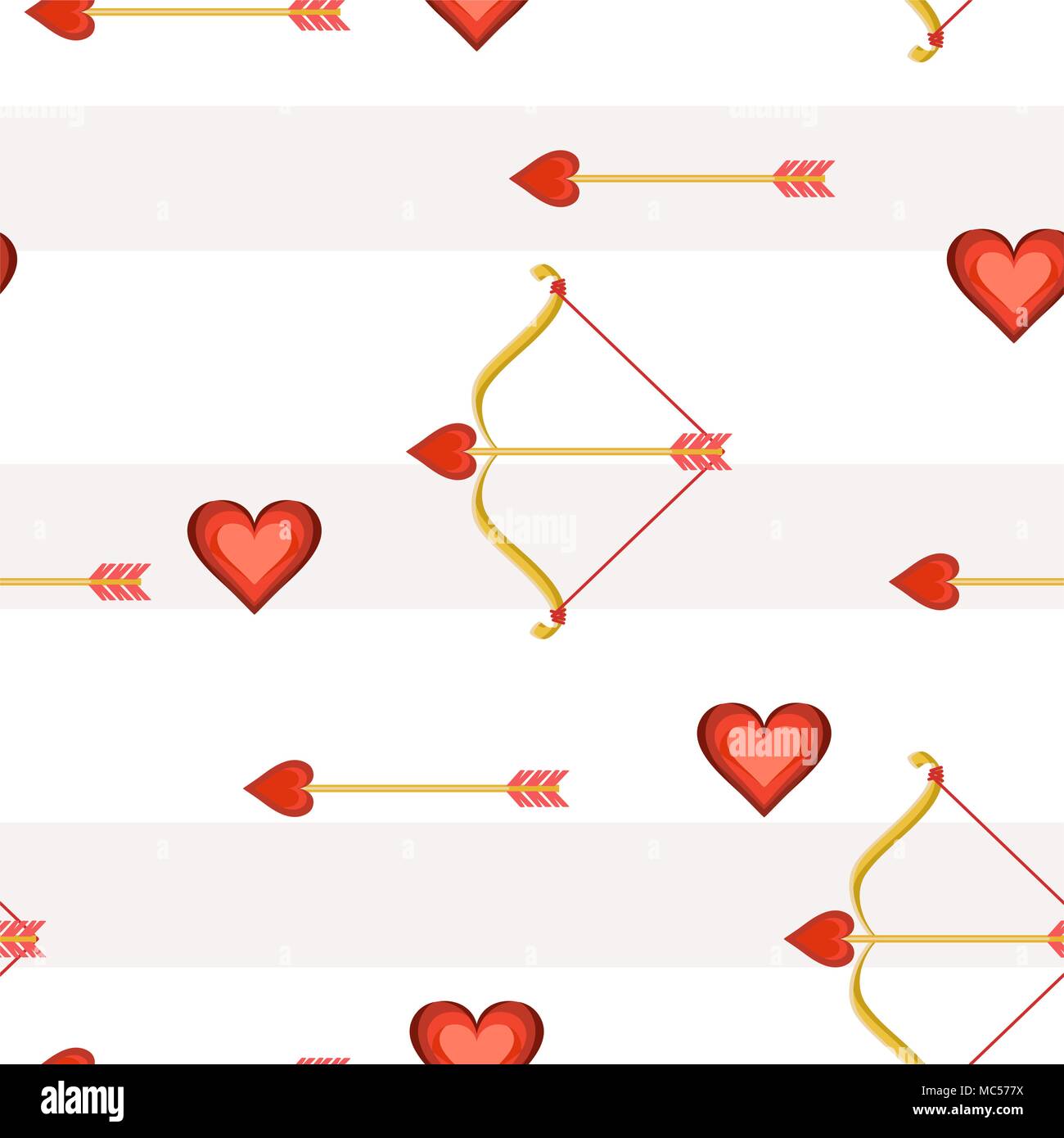 Valentine hearts bow and arrow, seamless tile vector texture pattern Stock Vector