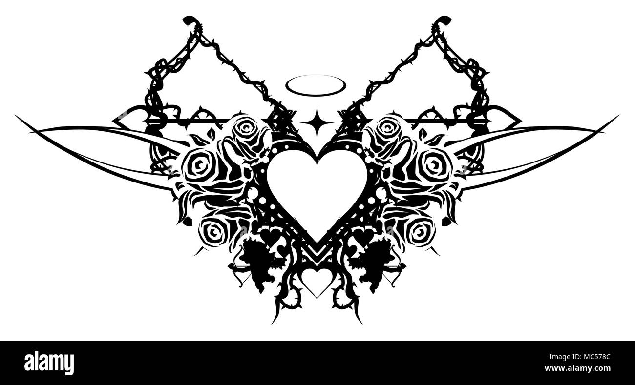 Heart Valentine stencil black, vector illustration, horizontal, isolated Stock Vector