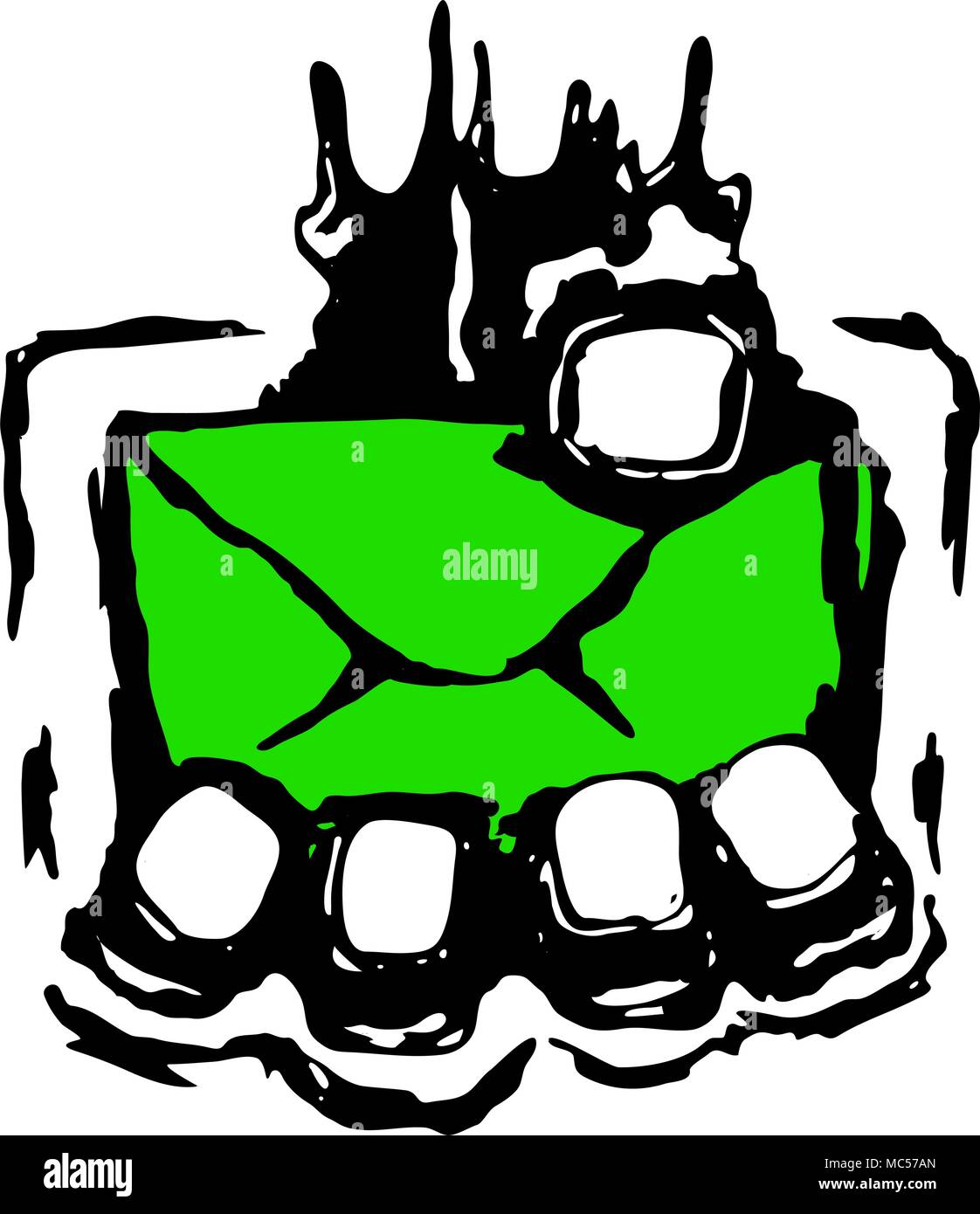 Mail grasp symbol ink design vector, over white, isolated Stock Vector