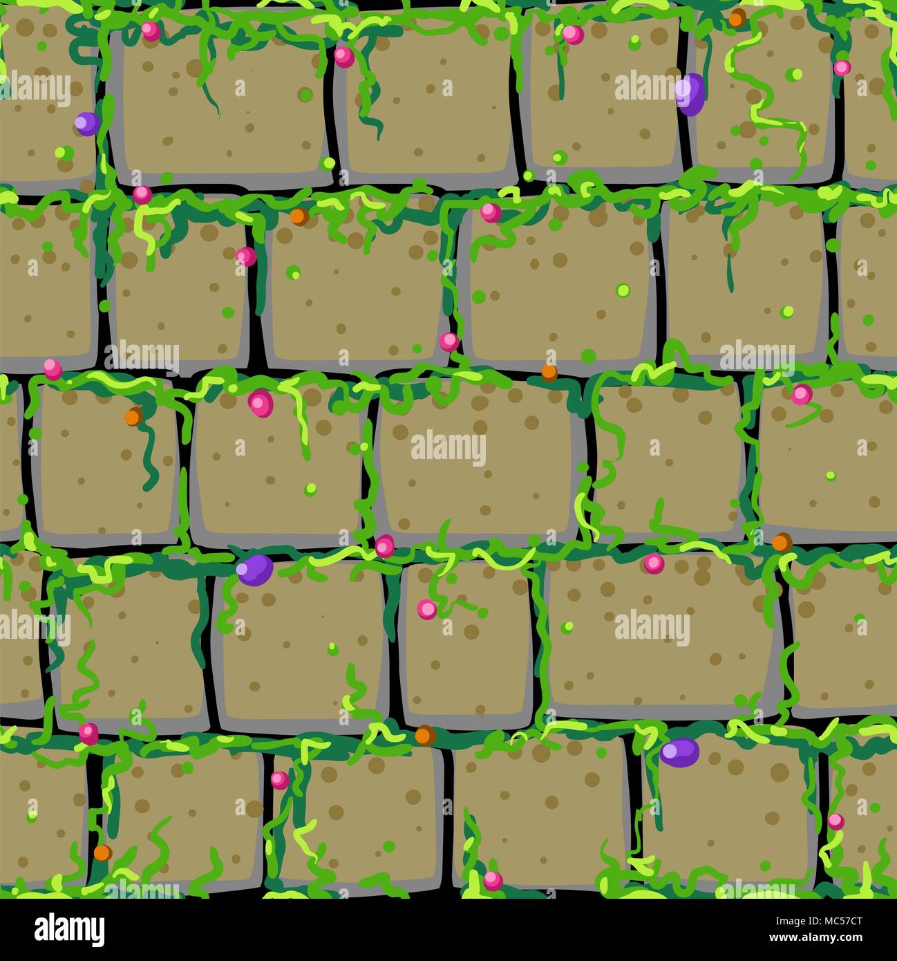 Old stone wall cartoon, seamless tile vector texture pattern, square