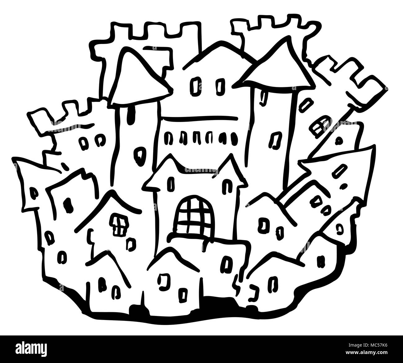 Small castle town cartoon line drawing, horizontal, vector illustration,  isolated Stock Vector Image & Art - Alamy