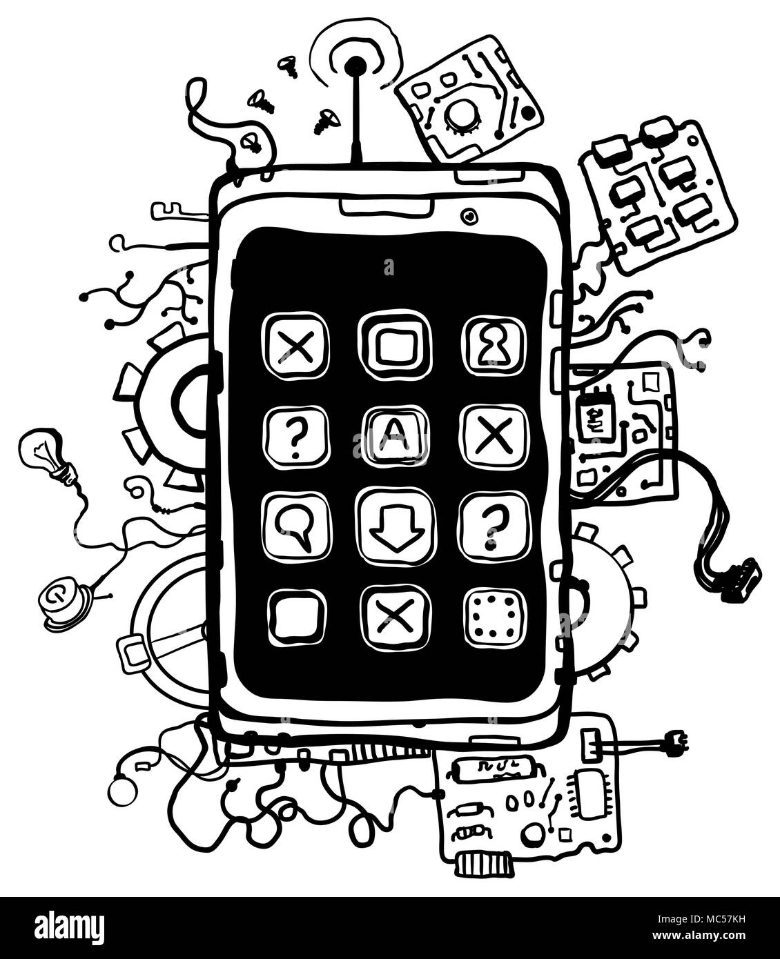 Phone technology engineering abstract cartoon line drawing, vertical,  vector illustration, isolated Stock Vector Image & Art - Alamy