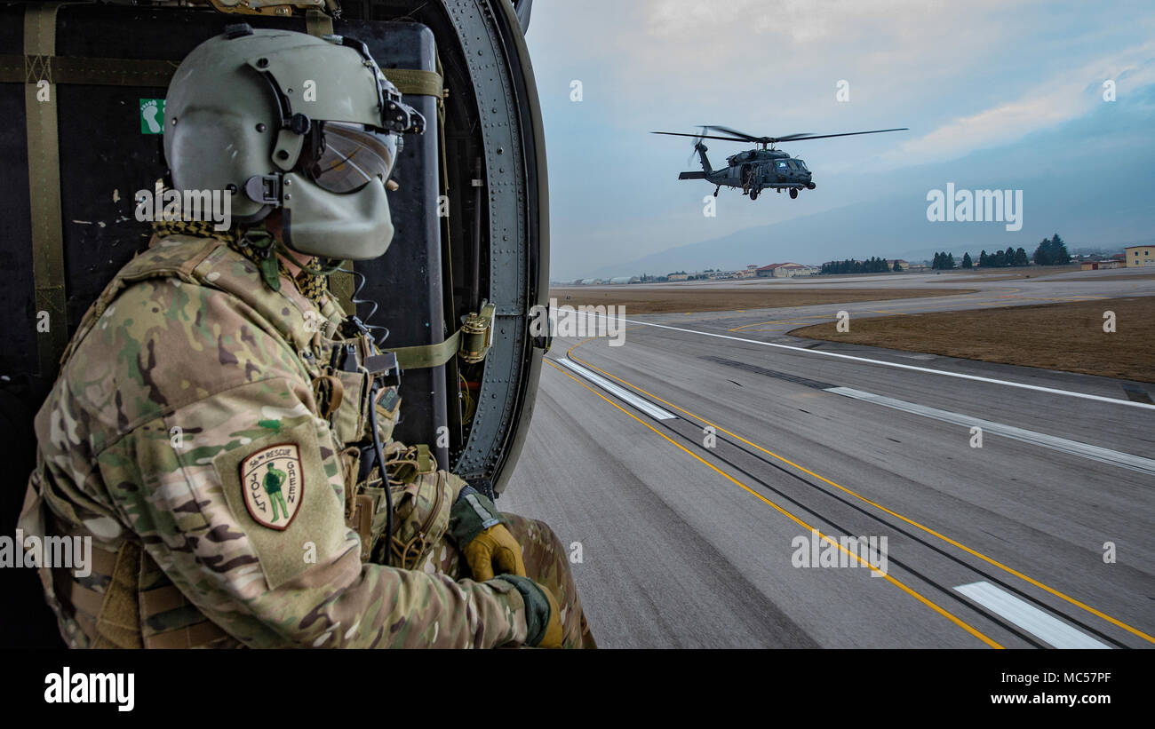 Two HH-60G Pave Hawk helicopters assigned to the 56th Rescue Squadron ...