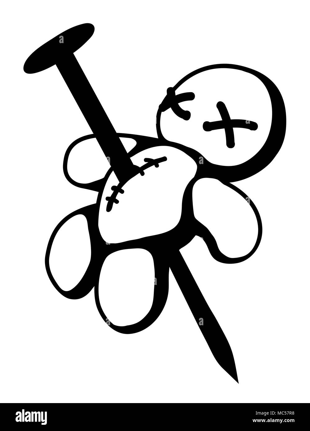 Voodoo doll stencil black, vector illustration, vertical, isolated